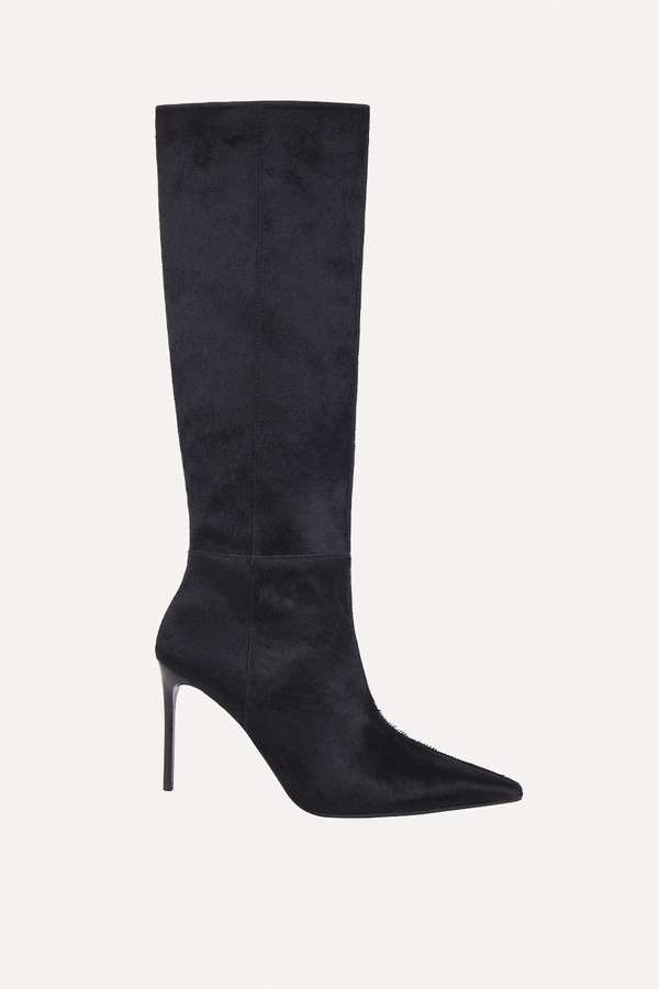 Hair On Leather Stiletto Heel Knee High Boots