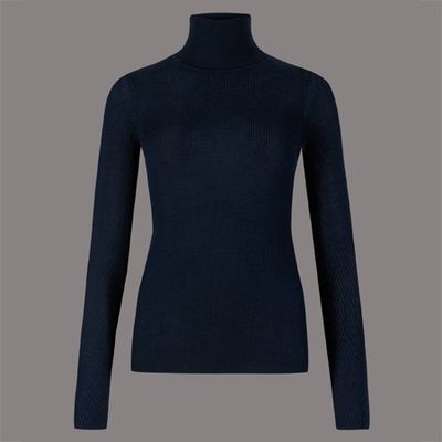 Pure Merino Textured Roll Neck Jumper