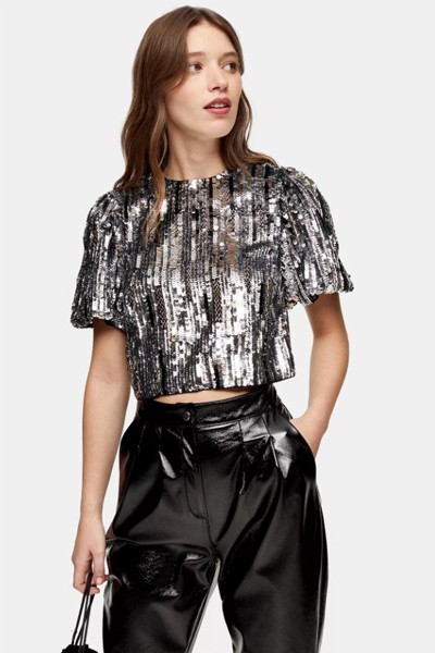 Silver Sequin Crop Blouse