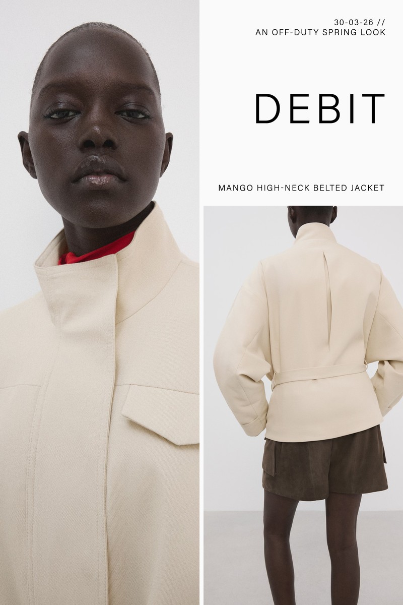 High-Neck Belted Jacket from Mango