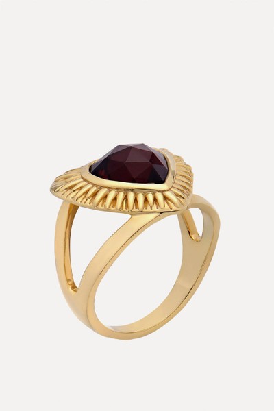 22ct Gold-Plated Electric Love Statement Garnet Heart Ring from Rachel Jackson