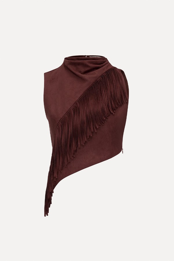 Adeline Asymmetric Fringe Suede Top from JW Pei