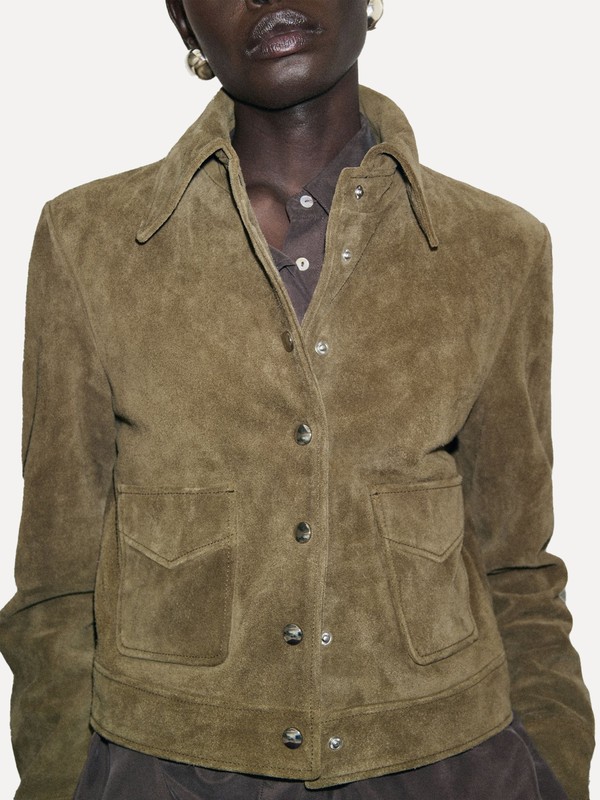  Suede Leather Jacket With Buttons