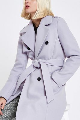 Light Purple Belted Trench Coat