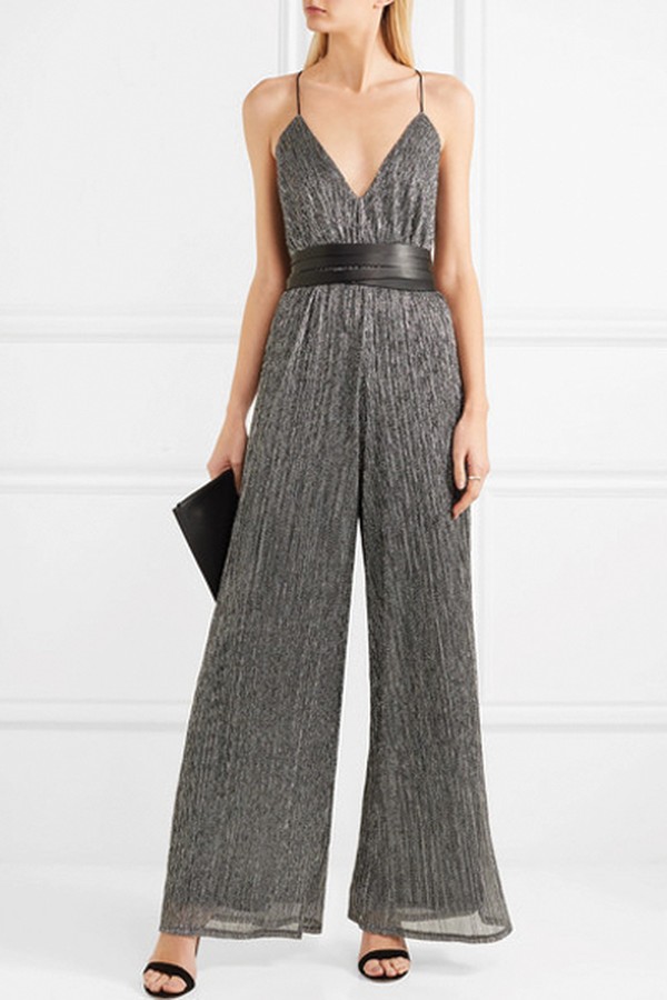 Plissé Metallic Knitted Jumpsuit from Halston Heritage