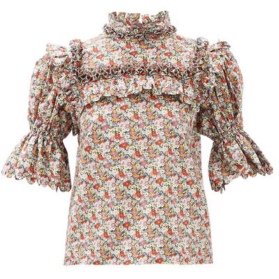 Lucy Smocked Floral-Print Cotton Top from Horror Vacui