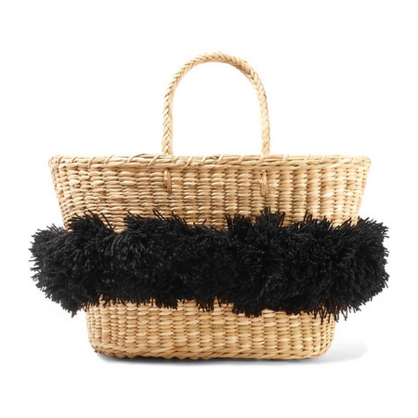 Mikonos Pompom-Embellished Woven Raffia Tote from Nannacay