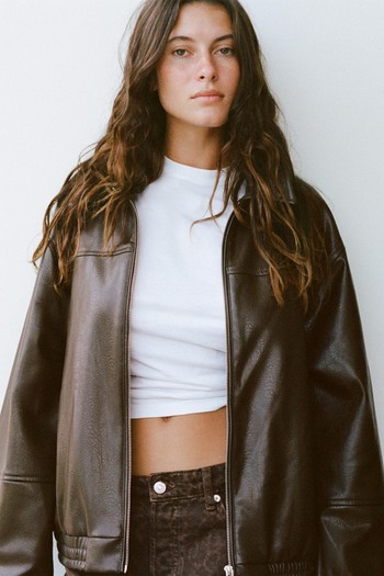 Faux Leather Bomber Jacket