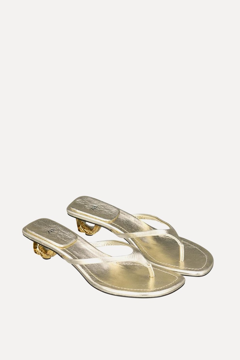Metallic Heel Leather Sandals from Zara