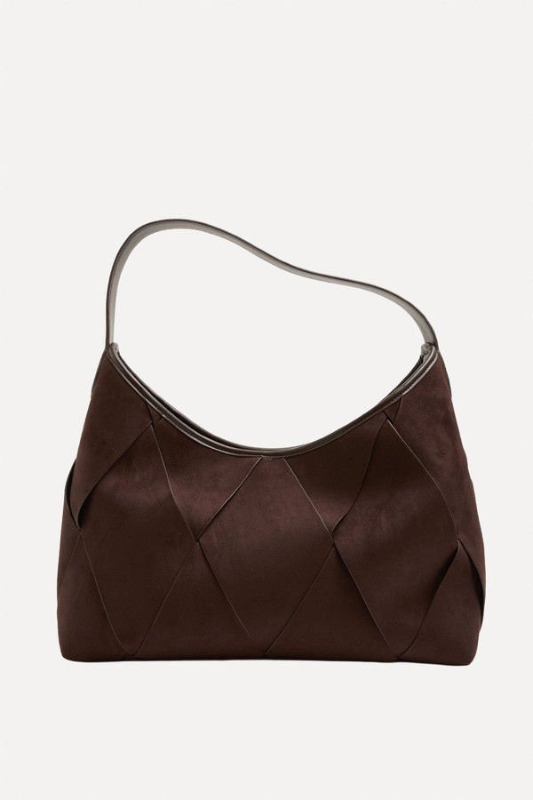 Faux Suede Woven Large Shoulder Bag