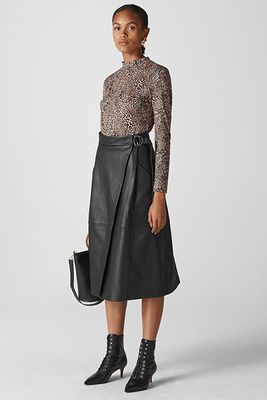 Wrap Leather Midi Skirt from Whistles