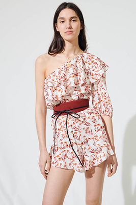Asymmetric Ruffled Playsuit from Maje