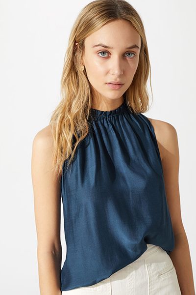 Silk Front Drawstring Neck Top