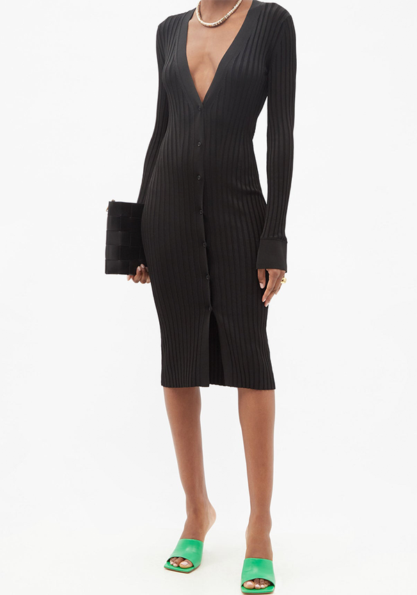 Rhea Rib-Knitted Cardigan Dress from Galvan