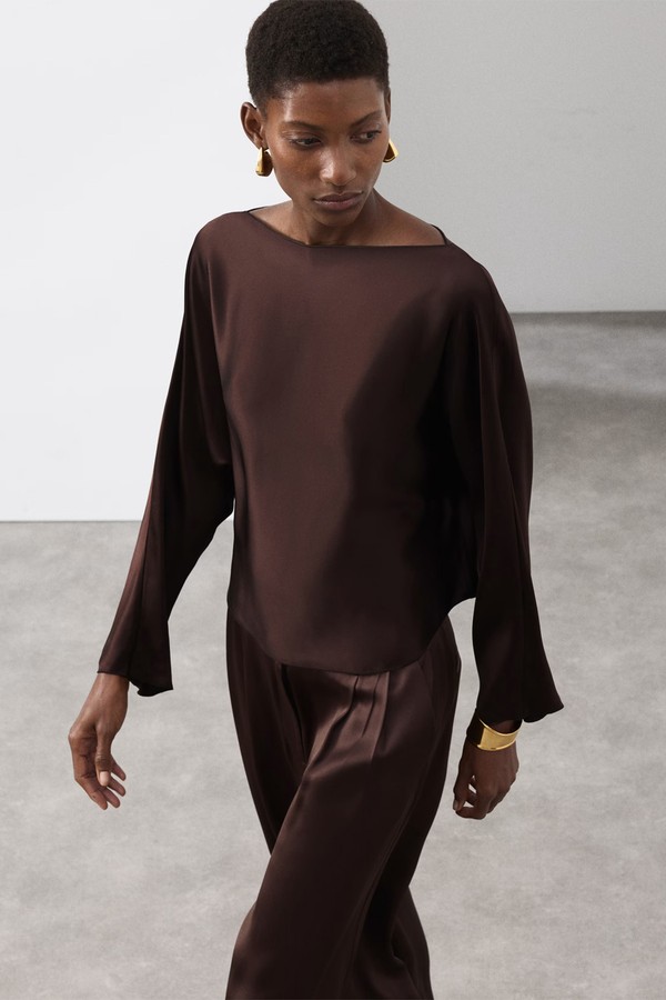 Satin Draped Slash Neck Blouse from Autograph