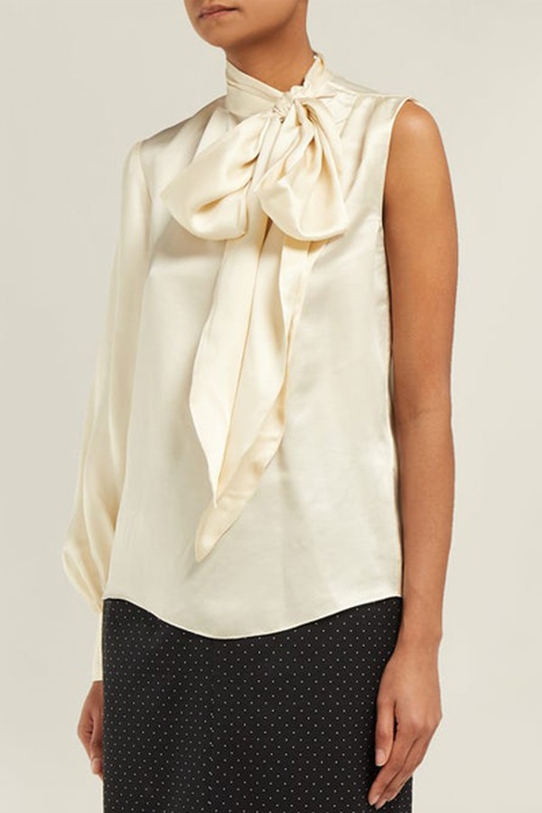 Venetia One-Sleeve Pussybow Satin Blouse from Erdem