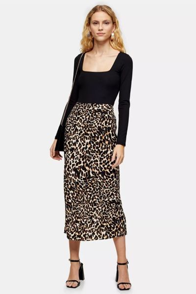 Leopard Print Bias Midi Skirt