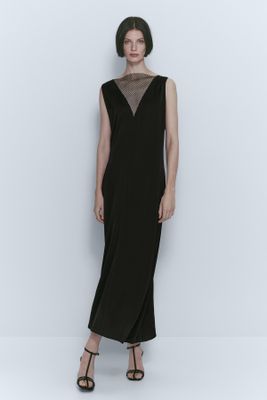 Long Sleeveless Dress With Mesh Detail from Massimo Dutti
