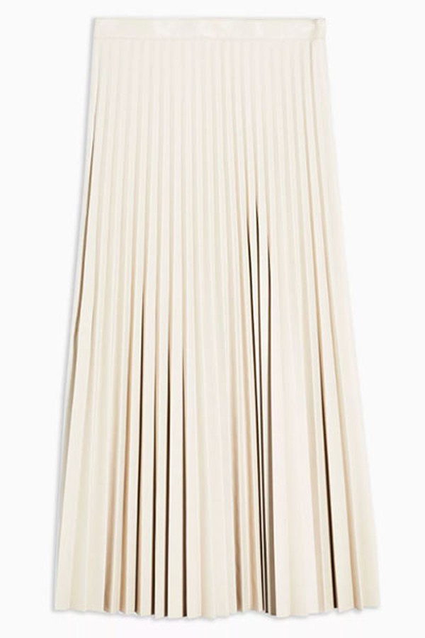 Cream PU Pleated Midi Skirt from Topshop