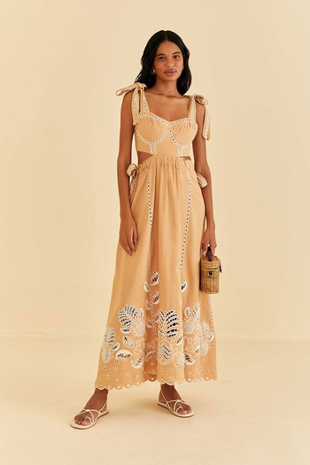 Sand Richelieu Sleeveless Midi Dress