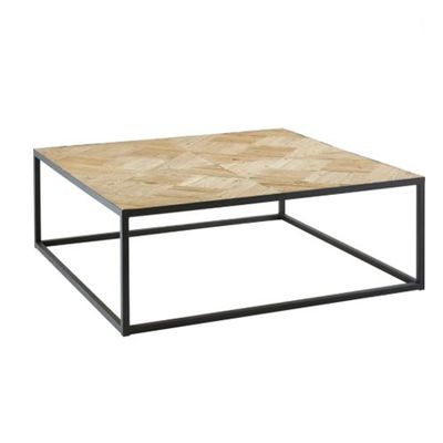 Black Metal & Recycled Elm Inlaid Coffee Table from Maisons du Mode