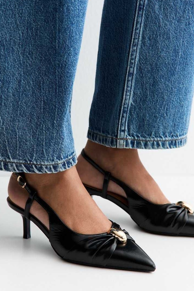 Faux Leather Ring Slingback Court Shoes