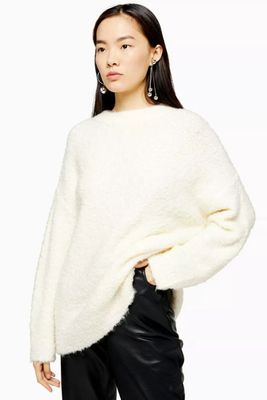 Ivory Knitted Boucle Longline Jumper