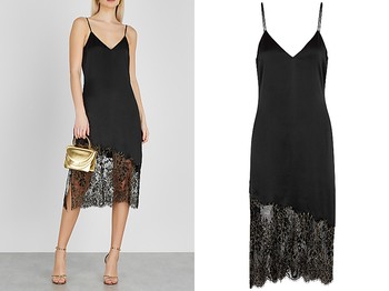 The Selena Black Lace-Trimmed Midi Dress from Cami NYC