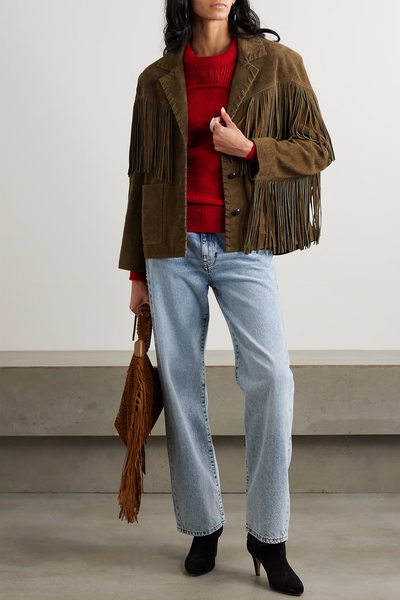 Fabie Fringed Whipstitched Suede Jacket from Isabel Marant