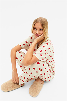 Red Heart Print Pyjama Set from Monki