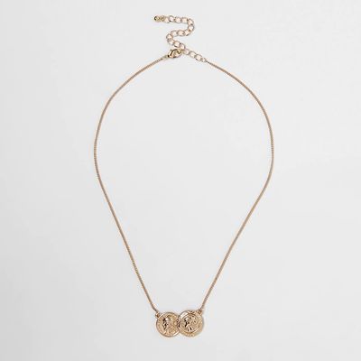 Gold Colour Double Coin Necklace