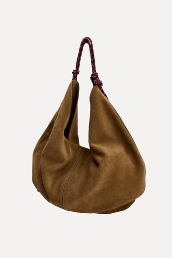 Split Leather Shoulder Bag With Cord Strap from Zara