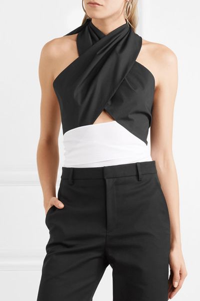 Cutout Cotton-Poplin Wrap Top from Tome