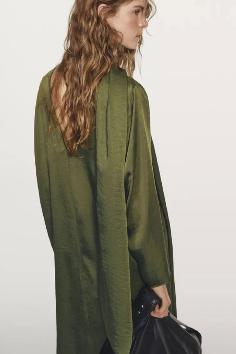 Long V-Neckline Blouse With Tie Detail 