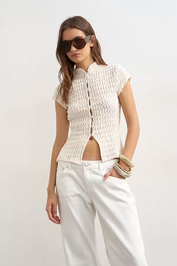 Crochet Cap Sleeve Button Top from Topshop