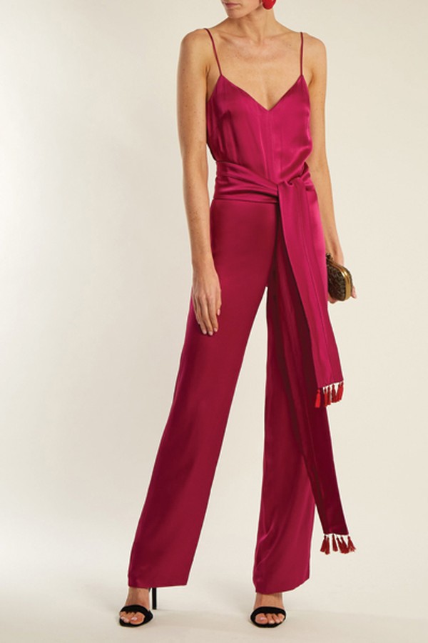 Cuzco Tassel- Embellished Wide- Leg Satin Jumpsuit from Galvan