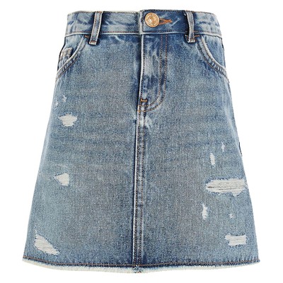 Ripped A Line Denim Skirt