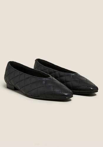 Leather Quilted Chisel Toe Ballet Pumps