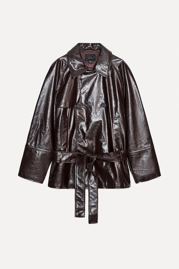 Faux Leather Short Trench Coat, £69.99 | Zara 