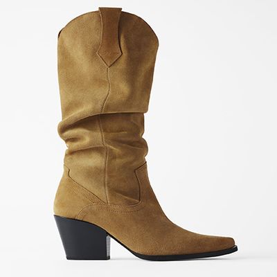 Split Suede Cowboy High Heel Boots from Zara