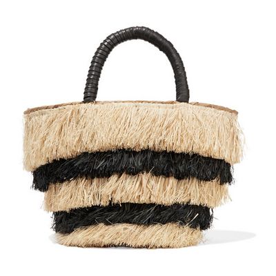 Pinata Mini Leather-Trimmed Fringed Straw Tote from Kayu