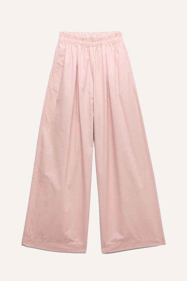 Pure Cotton Poplin Pull On Super Wide Leg Trousers from MARKS & SPENCER
