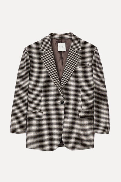 Notched-Lapel Check-Pattern Wool-Blend Blazer from Sandro