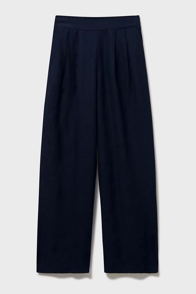 Linen Blend Pleat Front Wide Leg Trousers from Crew Clothing