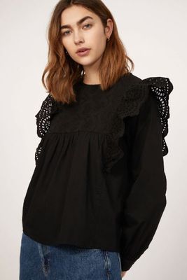 Embroidered Frill Sleeve Top