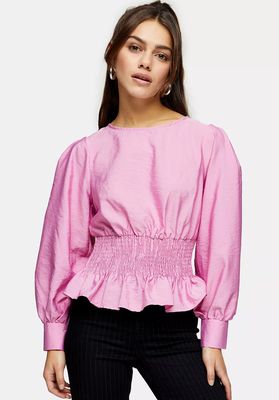 Hot Pink Shirred Waist Blouse