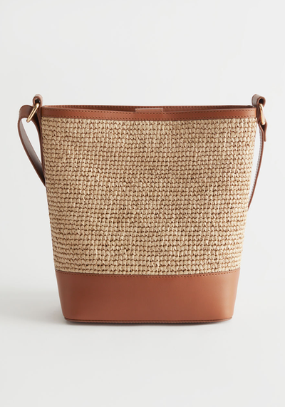 Straw And Leather Bucket Bag