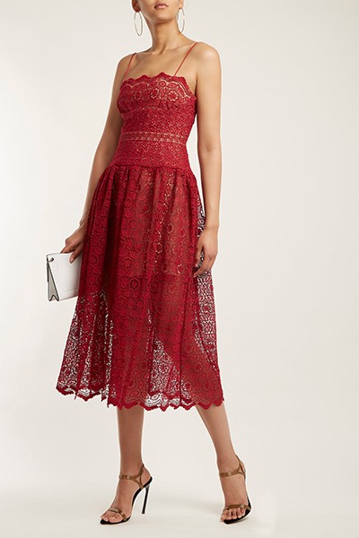 Floral Lace Dropped Waist Midi Dress