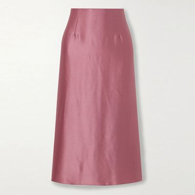 Asymmetric Hammered Silk-Satin Midi Skirt from Vince