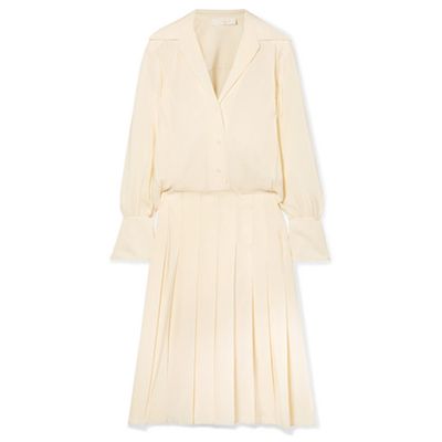 Pleated Silk Crepe De Chine Midi Dress from Chloe